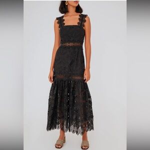 Waimari Sireneuse Black Lace Midi Dress NWT